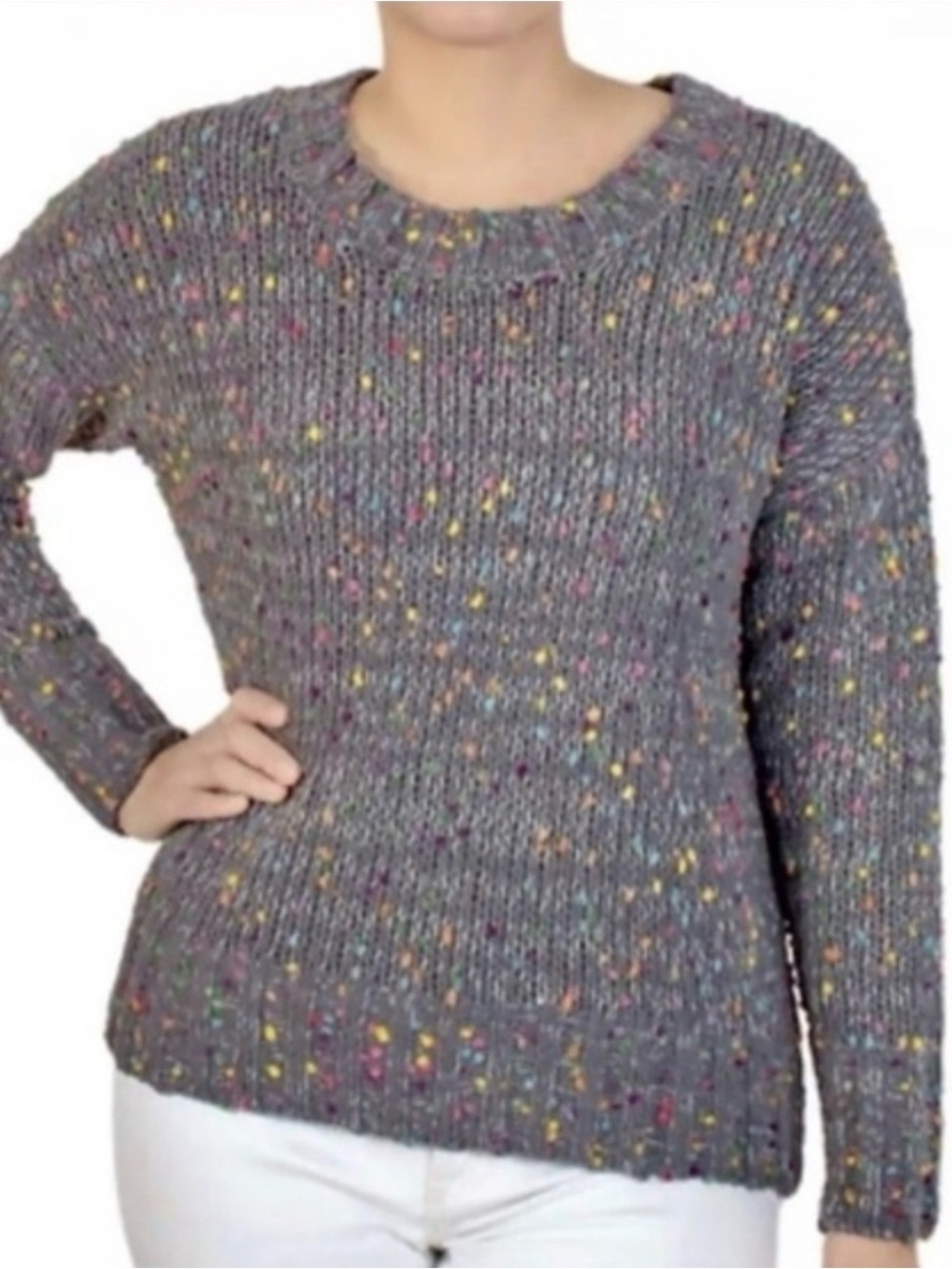 7 For All Mankind Heathered Gray Speckled Crewneck Sweater